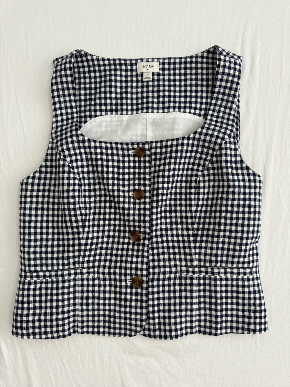 J. Crew Factory Navy Gingham Button-Front Sleeveless Top
